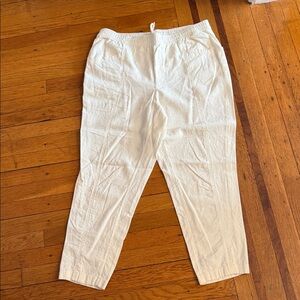NWOT Women’s Cream White Elastic-Waist Linen Casual Pants - Largw
